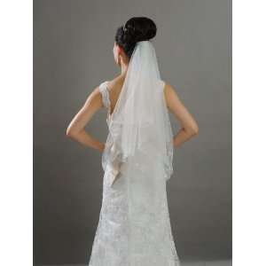   1T Beaded Embroidered Elbow Bridal Veil for Wedding Ivory One Size
