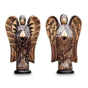  Wood batik statuettes, Angelic Welcome (pair)