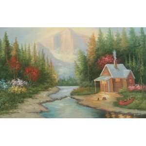   inch Landscape Handpainted Oil Painting Lakeside Cabin