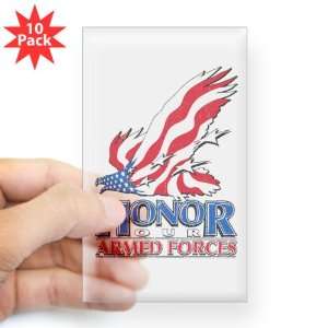 Sticker Clear (Rectangle 10Pk) Honor Our Armed Forces US American Flag 