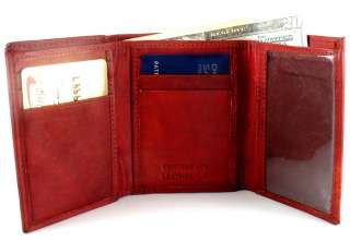 Men Brown Genuine Leather Tri Fold Tri Fold Wallet with ID Window Y790 