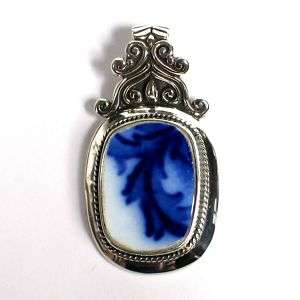 Broken China Jewelry Flow Flo Blue Sterling Pendant  
