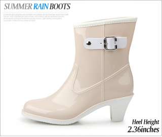 Womens Waterproof Belt Wellingtons Heel Rain Boots  