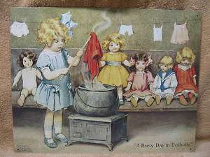 Busy Day in Dollville Doll Tin Metal Sign Laundry Kids  