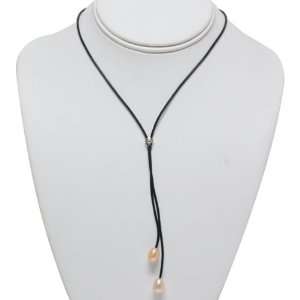  Two 10mm Peach Color Freshwater Pearl With Black Cord 