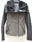 Womens Black and Grey Danier Leather Jacket with Fur Collar, size XXS 