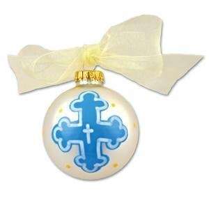 Personalized Cross Ornament in Blue for Baptism, Christening, First 