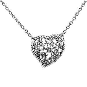    Sterling Silver Diamond Cut Heart Pendant Necklace: Jewelry