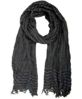 Amicale grey and blue plaid merino wool crinkled scarf  BLUEFLY up to 