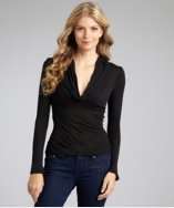 Rebecca Beeson black jersey long sleeve surplice top style# 315534301