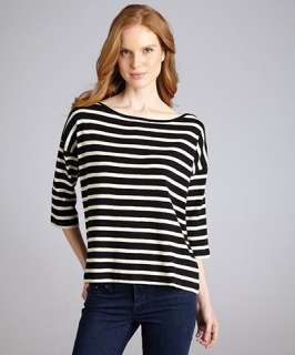 French Connection black and off white striped cotton boxy top