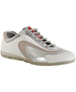 Prada Sport white and silver leather lace up sneakers   up to 