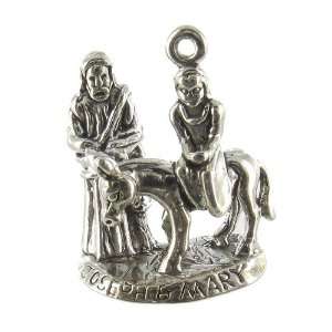  Joseph with Mary Riding Donkey 3D Sterling Silver Charm 