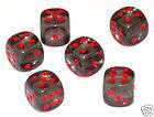 Translucent 16mm Dice   6x SMOKE with RED PIPS