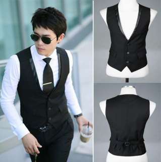 Mens Stylish Casual Business Slim Vests Waistcoat Black 3 Sizes free 