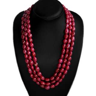 GENUINE PRECIOUS 924.00 CTS NATURAL 3 STRAND RUBY RED BEADS NECKLACE 