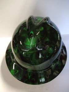   Custom MSA V GUARD Full Brim Hard Hat Green Hades Skull Pattern  