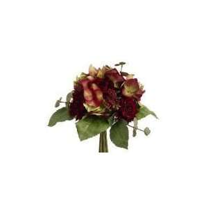 Allstate FBQ373 BU GR 11.5 in. Rose Hydrangea Bouquet Burgundy Green 