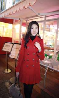 Trendy Womens Double breasted Lapel Ruched Hem Mid length Trench Coat 