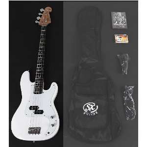  SX BG1K WT Bass Guitar Package White w/BA 1565 AMP, Strap 