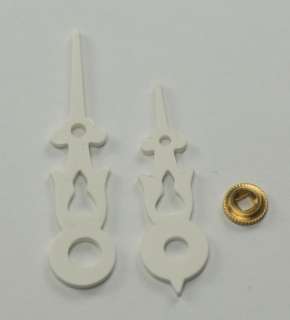 Cuckoo clock hands, white plastic with ancillary squared brass minute 