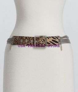 GUESS LEOPARD CHAIN BELT FEATHER CHARMS LEATHER WOMEN S  