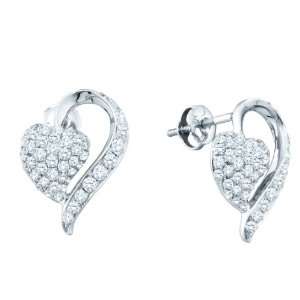   Gold 1CT Diamond Fashion Earrings Unique Rich Two Heart Style Design