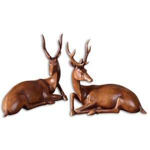   19344 Buck Statues Decorative Items in Light Wood Tone: Home & Kitchen