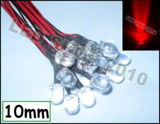 50 pcs Red 10mm Round LED Pre Wired Lights 12V 20cm Bulbs Lamp  