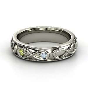 Infinite Love Ring, 14K White Gold Ring with Aquamarine & Peridot