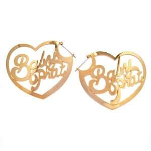  Gold Tone Baby Phat Heart Hoop Pierced Earrings Jewelry