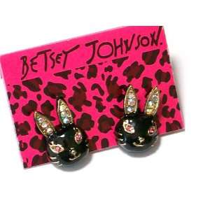 BETSEY JOHNSON Black Bunny Rabbit Enamel and Crystal Stud Earrings