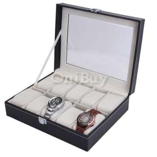 10 Grid PU Leather Watch Storage Box Display Case Jewelry Storage 