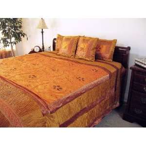 5p Embroidered Amber Indian Bedding Bedspread Queen 