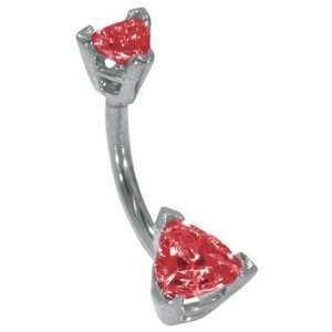   Double Trillion Cut Garnet Solid 14K White Gold Belly Ring   (January