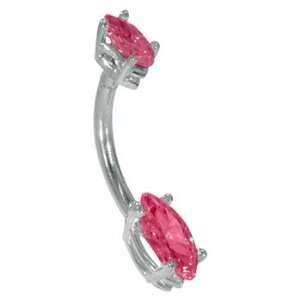   Petite Marquise Cut Garnet Solid 14K White Gold Belly Ring   (January