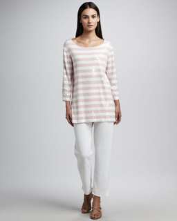 Sequin Striped Tunic & Slim Ankle Pants, Petite