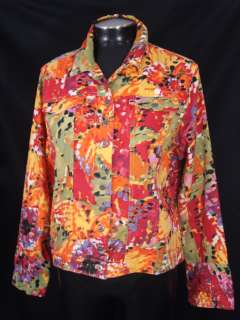 Chicos 2 L Multicolor Linen Cotton Abstract Print Jacket Top  