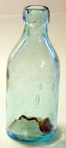 Antique/Vtg Aqua Blue glass Soda Bottle w/stopper remains  