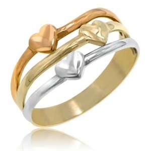  Ladies Hearts Ring in 14K Tri color Gold 75 20: Jewelry