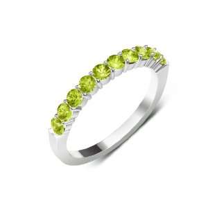   ,Yellow Green Color) 10 Stone Wedding Band in 18K White Gold.size 7.5