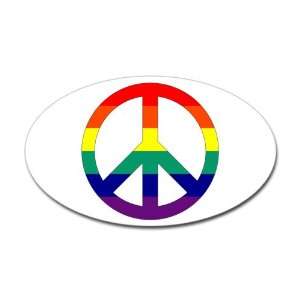  Sticker (Oval) Rainbow Peace Symbol Sign 
