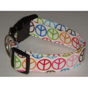  Multicolored Rainbow White Peace Sign Dog Collar Large 1 