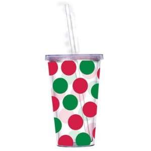   Red & Green Dot 24oz Double wall Tumbler with Straw: Kitchen & Dining