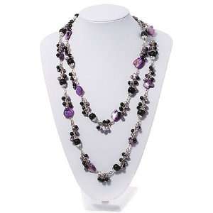  Purple Shell & Black Pearl Style Bead Long Necklace 