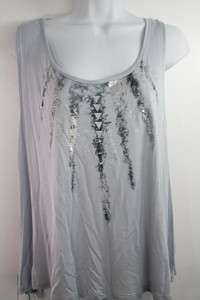 Women Gray Sleeveless Top With Black, Silver and Beaded Design  