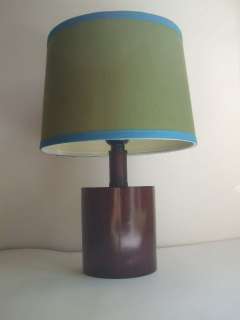 Small Table Lamp Ceramic Base Mahogany Color Shade Moss Green Blue 