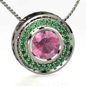 Margarita Pendant, Round Pink Tourmaline Sterling Silver Necklace with 