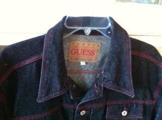 Mens or Unisex Large Guess Jean Jacket Blue with Red Stitching Great 