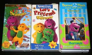 BARNEY VHS: Lets Pretend, 1 2 3 4 Seasons, & Exercise Circus/Parade 